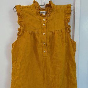 J CREW Gauze smocked ruffleneck top, Bronzed Ochre